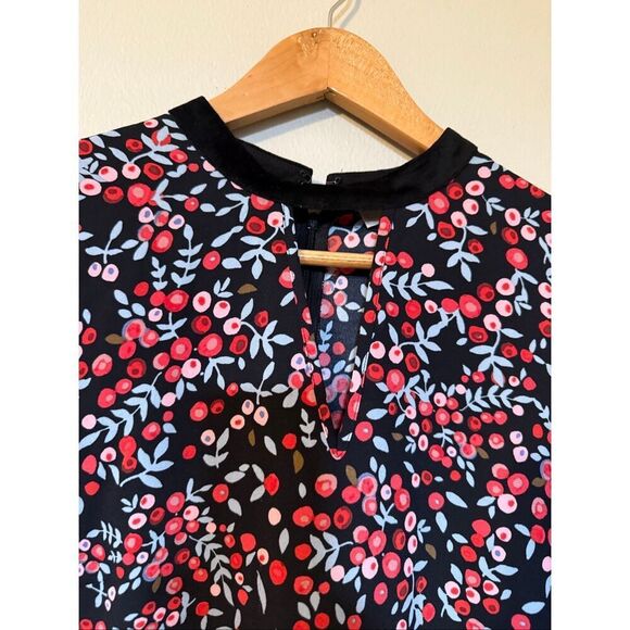 Loft Size S Long Sleeve Shift Dress Red Berry Floral Velvet Trim Cutout Fall - Picture 10 of 14